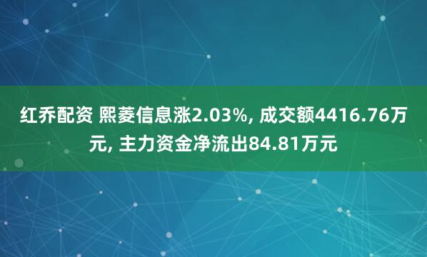 红乔配资 熙菱信息涨2.03%, 成交额4416.76万元, 主力资金净流出84.81万元
